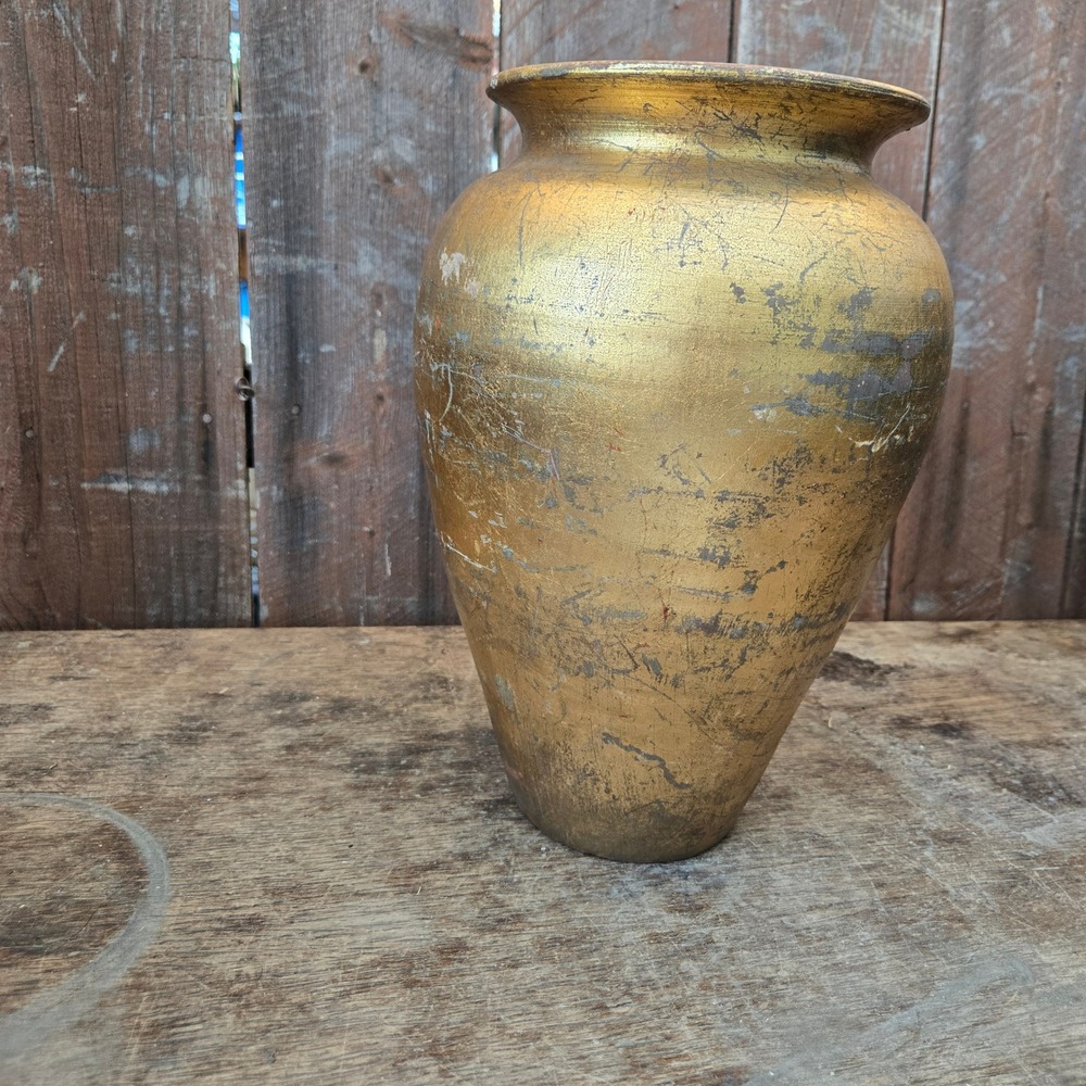 Vintage Florentine Sun Face Vase Handmade Terracotta Gold Finish Celestial - Picture 3 of 12